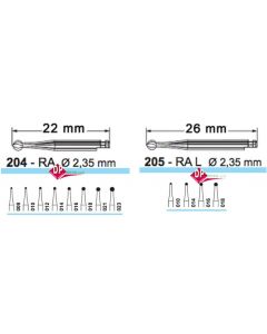 FRESE D+Z  TUNGSTENO  CB1Pallina  - Contrangolo RA. Lunghezza 22 mm o 26 mm D+Z  5pz.