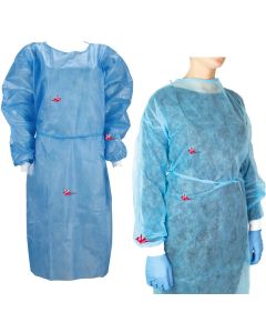 Camici monouso TNT AZZURRI  con Polsini  Non Sterili  10pz