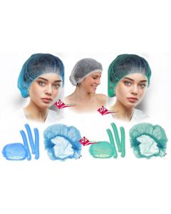 Cuffie con elastico PLISSETTATO  Verde - Azzurre - Bianche 100pz 