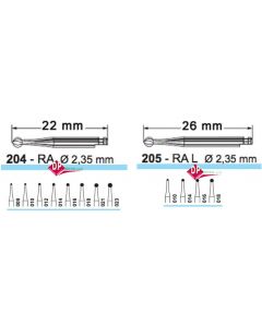 FRESE D+Z  TUNGSTENO  CB1Pallina  - Contrangolo RA. Lunghezza 22 mm o 26 mm D+Z