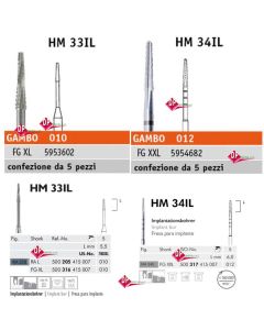 Frese per implantologia in tungsteno HM33IL FGXL - HM 34IL FGXXL  5pz Meisinger