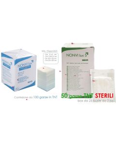 GARZE COMPRESSE IN TNT   Confezione Sterili da 50pz e non Sterili da 100 Pz. 